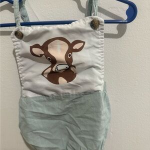 SHEIN Mint Green and White Cow Graphic One-Piece Bodysuit
